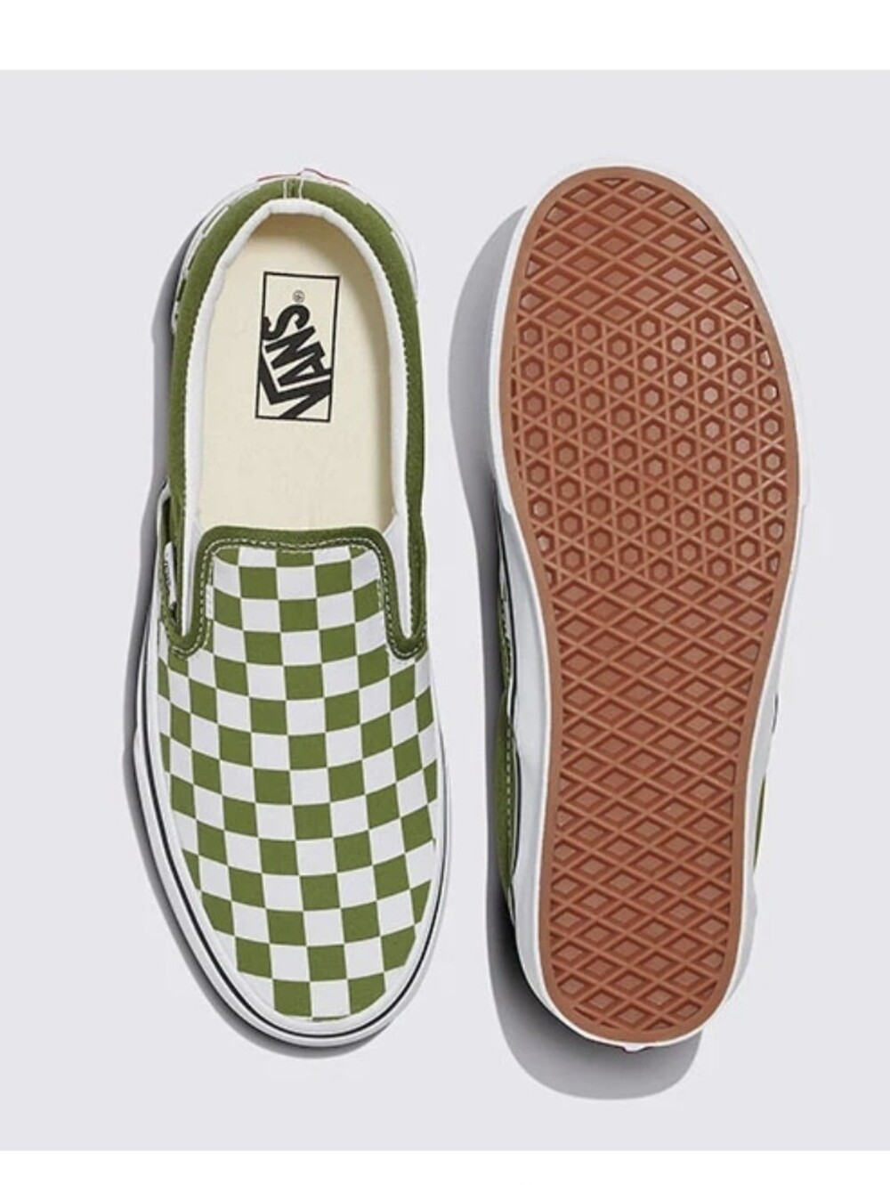NWT Mens 11.5 Classic Vans Checkerboard Slip Ons, Never Worn, green and white